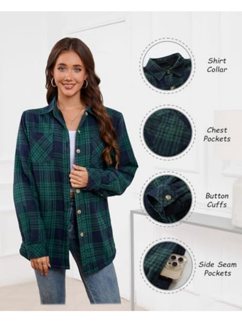 Cozy Sherpa Lined Flannel Shirt Jacket | Women's Plaid Button Down Outerwear - Picture 7 of 7